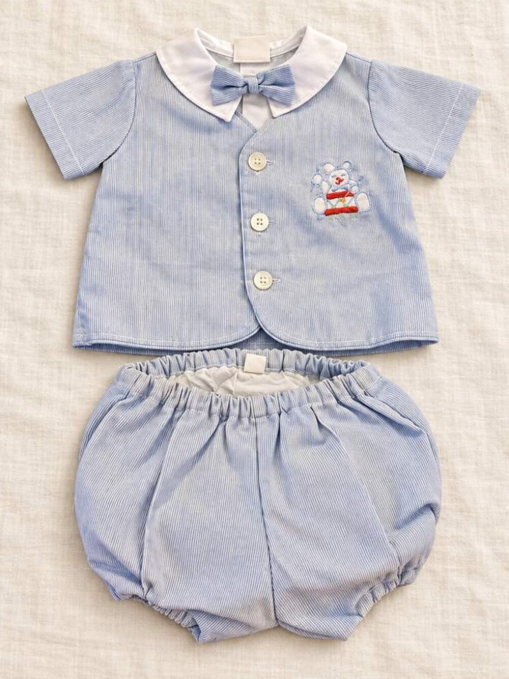 Vintage Mayfair Baby Boy 2 Piece Seersucker Diaper Set Size 2